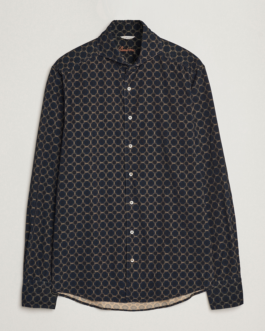 Mies | Kauluspaidat | Stenströms | Slimline Babycord Printed Cut Away Shirt Navy