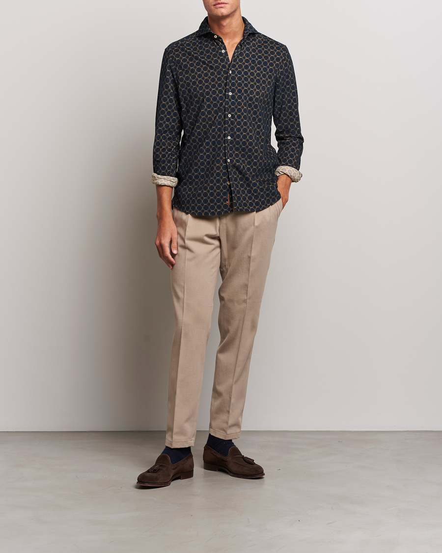 Mies | Kauluspaidat | Stenströms | Slimline Babycord Printed Cut Away Shirt Navy