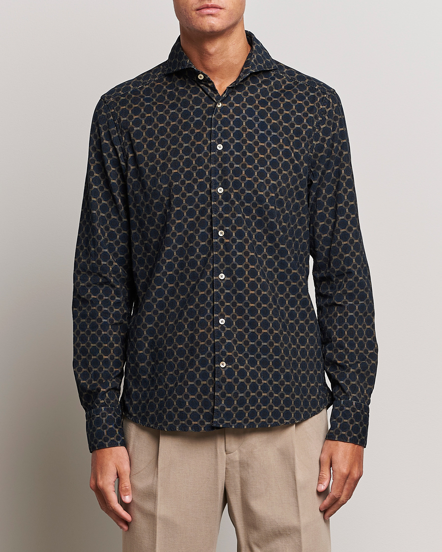 Mies | Kauluspaidat | Stenströms | Slimline Babycord Printed Cut Away Shirt Navy