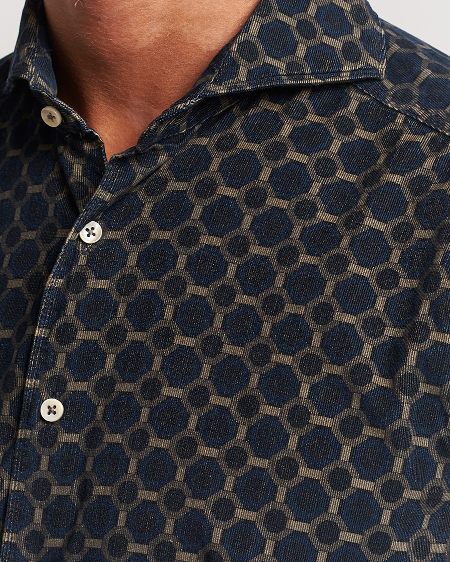 Mies | Kauluspaidat | Stenströms | Slimline Babycord Printed Cut Away Shirt Navy