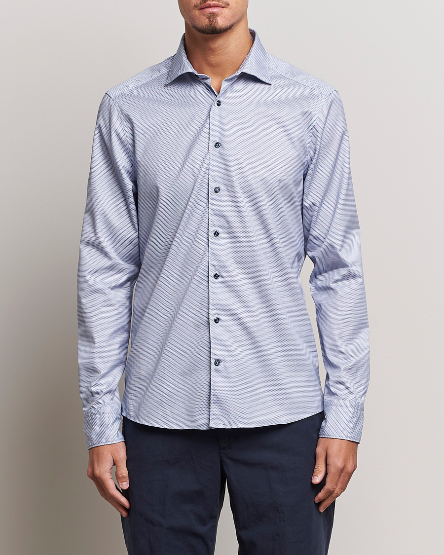 Mies | Alennusmyynti vaatteet | Stenströms | Slimline Micro Print Cut Away Shirt Blue