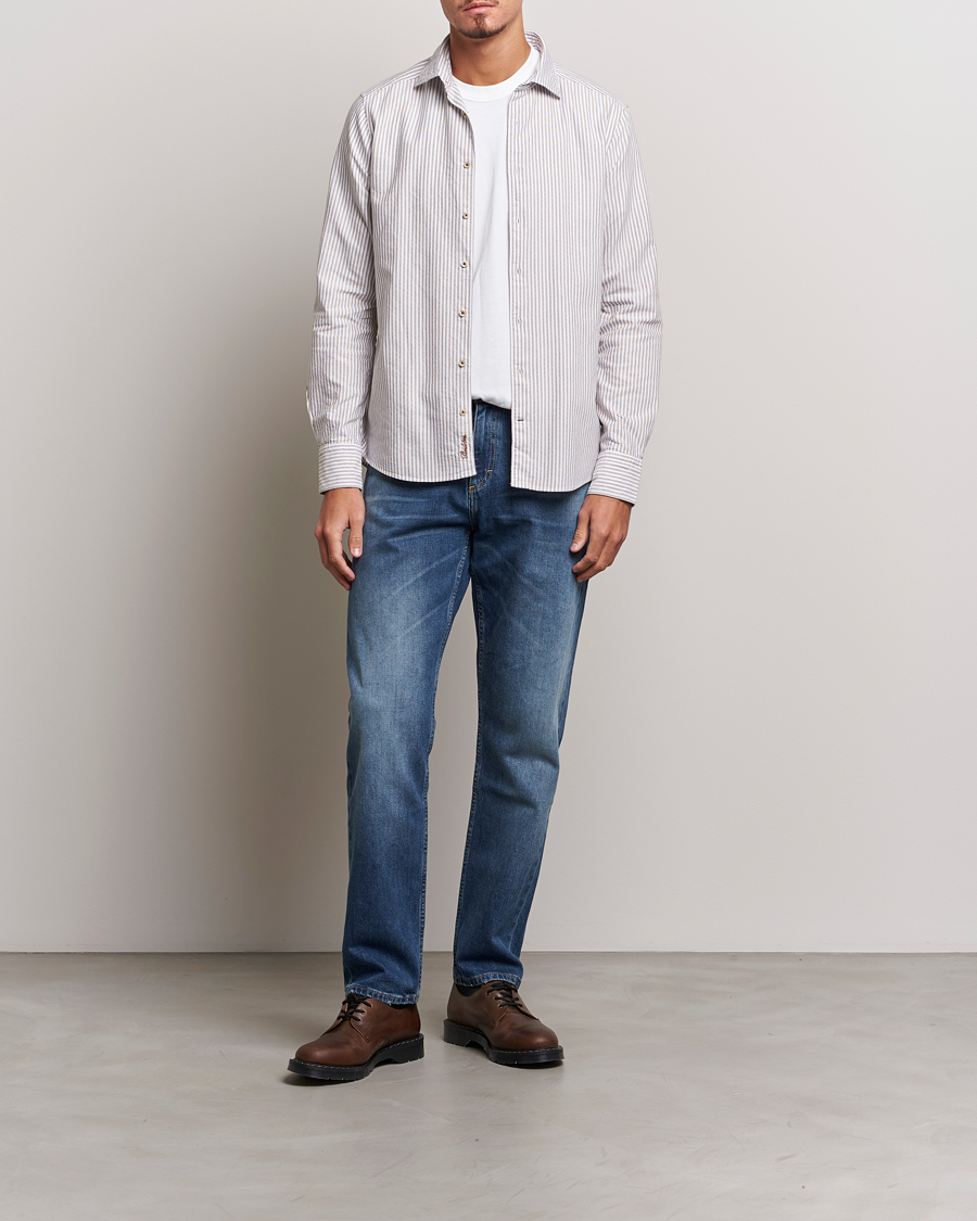 Mies | Kauluspaidat | Stenströms | Slimline Striped Cut Away Oxford Shirt Brown