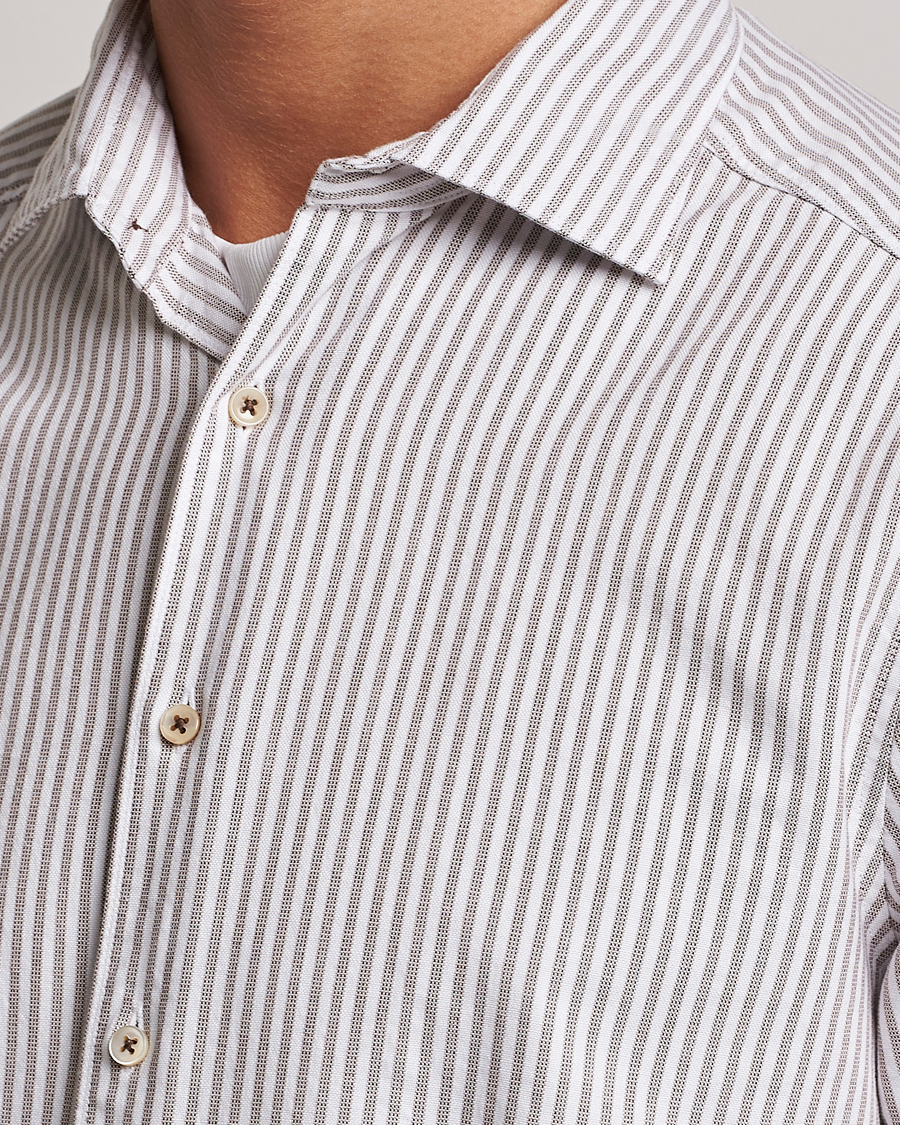 Mies | Kauluspaidat | Stenströms | Slimline Striped Cut Away Oxford Shirt Brown