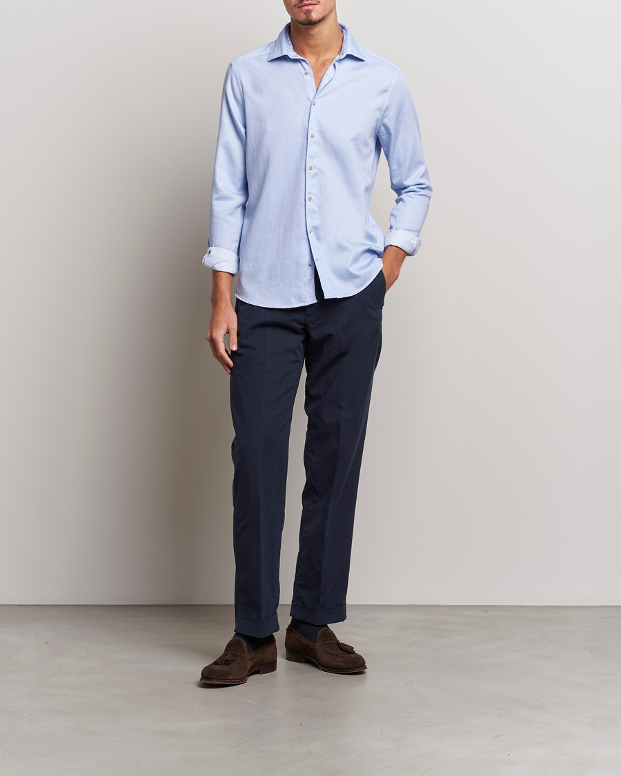 Mies | Kauluspaidat | Stenströms | Slimline Printed Oxford Washed Cut Away Shirt Light Blue