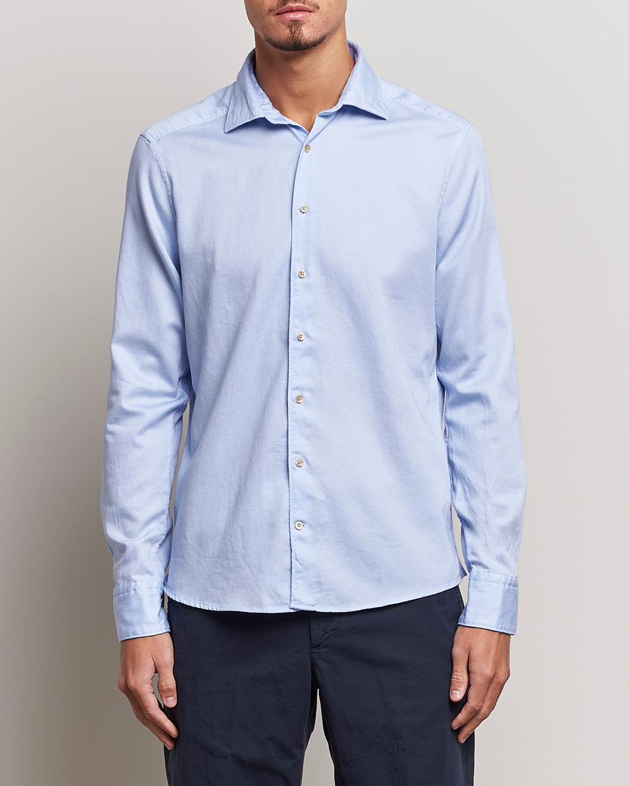 Mies |  | Stenströms | Slimline Printed Oxford Washed Cut Away Shirt Light Blue