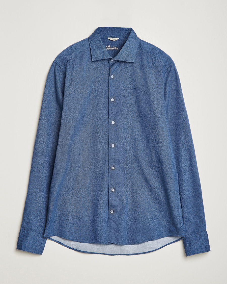 Mies |  | Stenströms | Slimline Printed Oxford Washed Cut Away Shirt Dark Blue