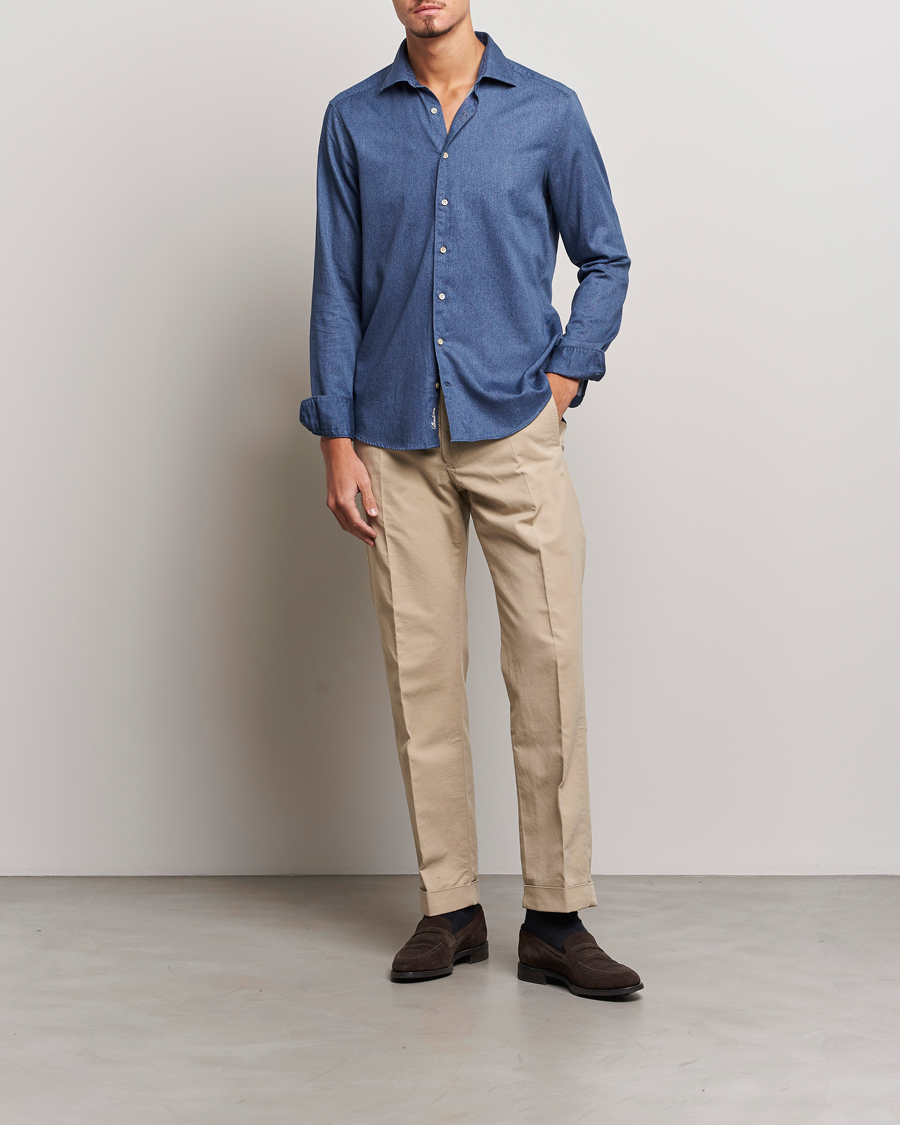 Mies | Kauluspaidat | Stenströms | Slimline Printed Oxford Washed Cut Away Shirt Dark Blue
