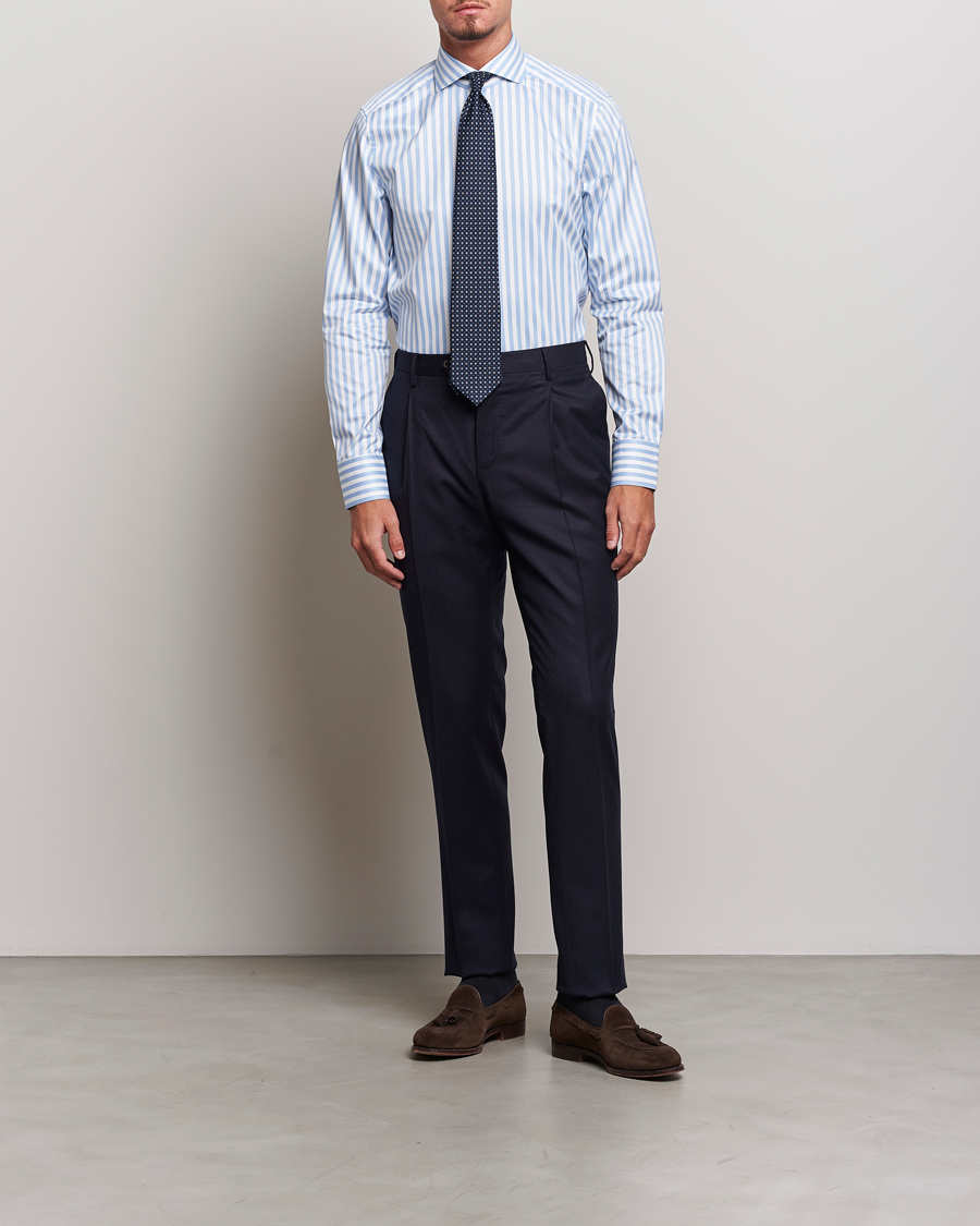 Mies | Kauluspaidat | Stenströms | Slimline Bold Stripe 2-Fold Cut Away Shirt Light Blue