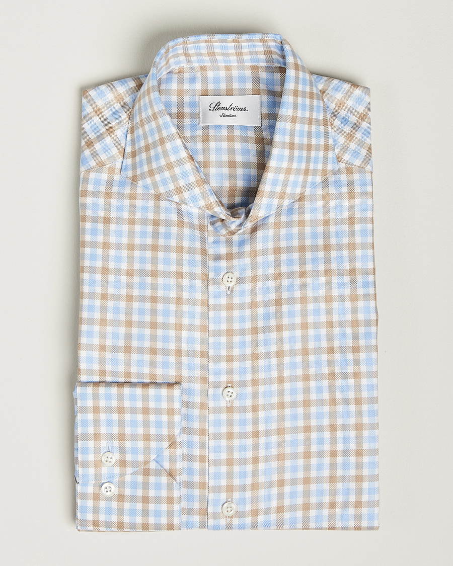 Mies | Kauluspaidat | Stenströms | Slimline Checked Royal Oxford Shirt Beige/Blue