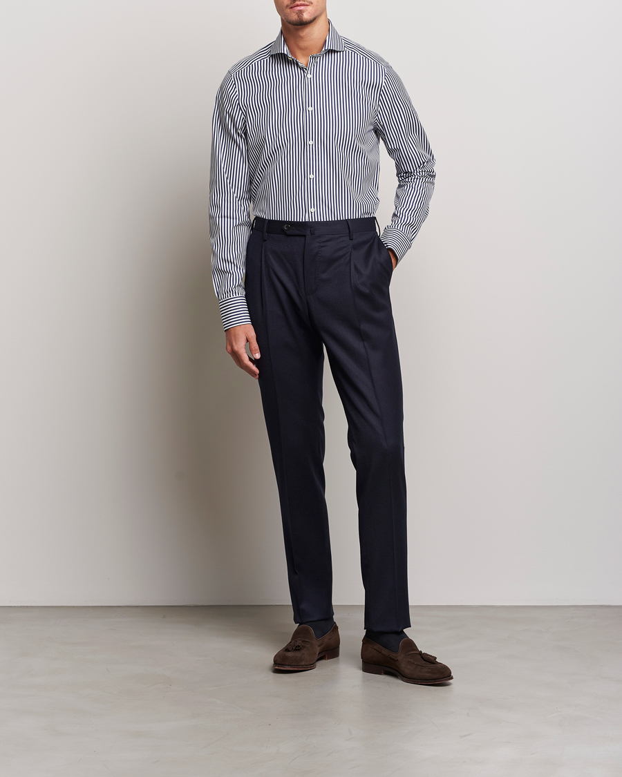 Mies | Kauluspaidat | Stenströms | Slimline Striped Popline Cut Away Shirt Navy