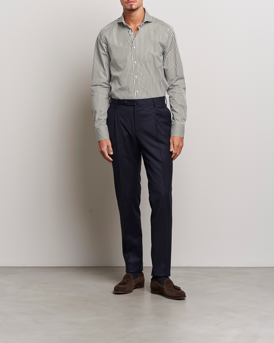 Mies | Kauluspaidat | Stenströms | Slimline Striped Popline Cut Away Shirt Green