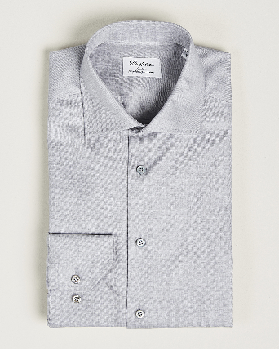 Mies | Kauluspaidat | Stenströms | Slimline Two Fold Melange Cut Away Shirt Grey