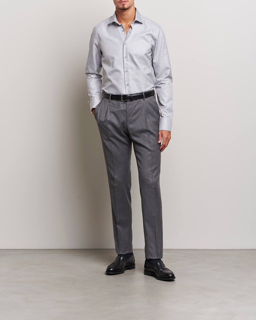 Mies | Kauluspaidat | Stenströms | Slimline Two Fold Melange Cut Away Shirt Grey