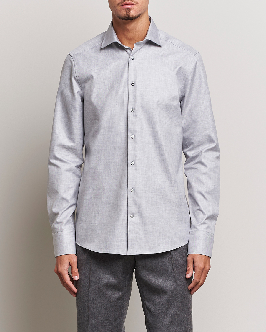 Mies | Kauluspaidat | Stenströms | Slimline Two Fold Melange Cut Away Shirt Grey