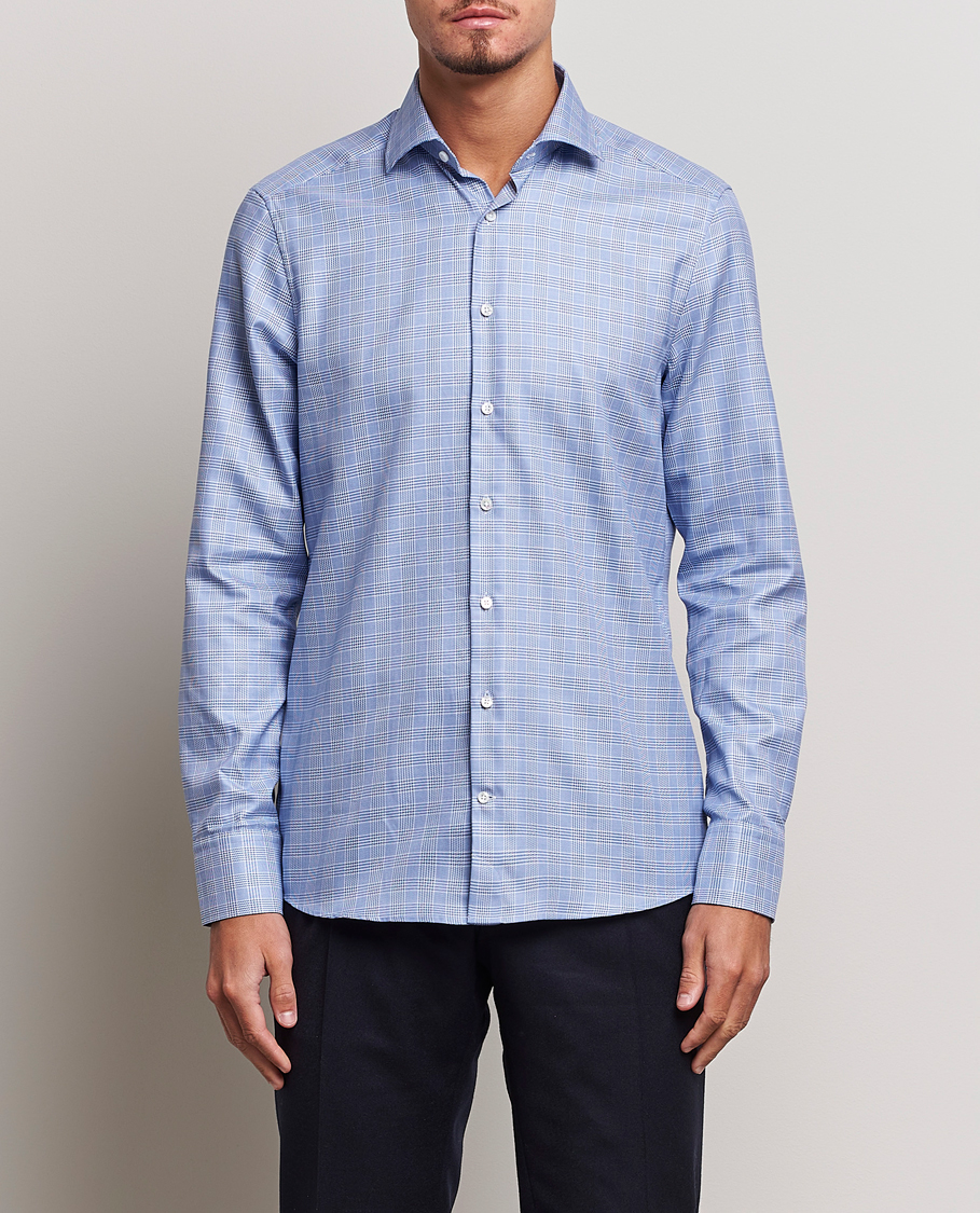 Mies | Alennusmyynti vaatteet | Stenströms | Slimline Checked Cut Away Shirt Blue
