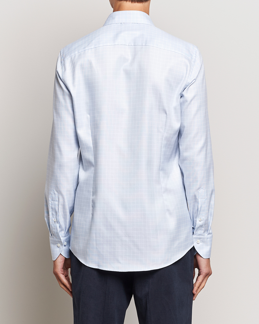 Mies | Kauluspaidat | Stenströms | Slimline Small Checked Cut Away Shirt Light Blue
