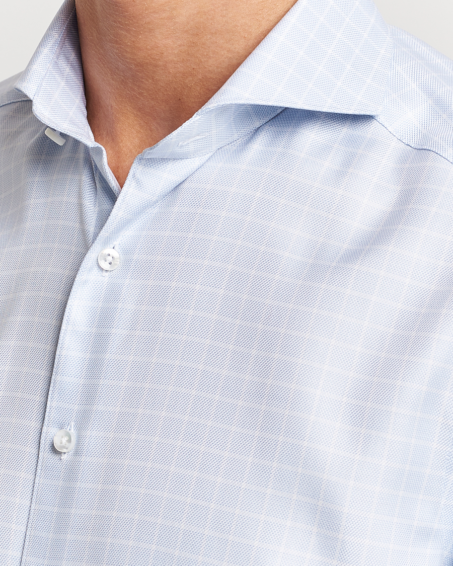 Mies | Kauluspaidat | Stenströms | Slimline Small Checked Cut Away Shirt Light Blue