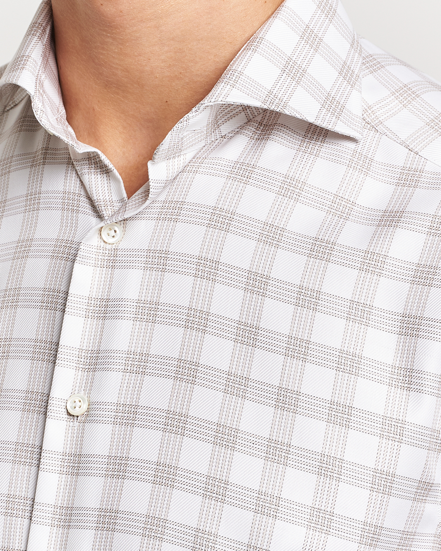 Mies | Kauluspaidat | Stenströms | Slimline Checked Cut Away Shirt White/Brown