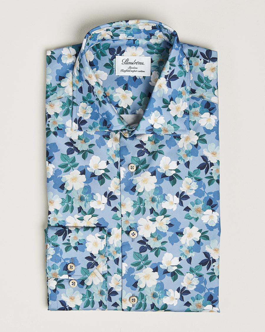 Mies | Kauluspaidat | Stenströms | Slimline Printed Flower Cut Away Shirt Blue