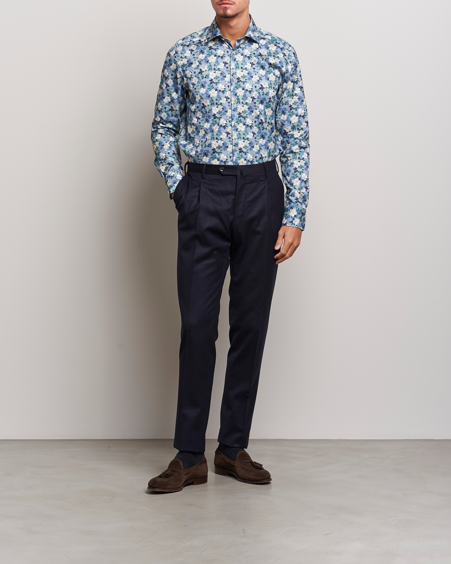 Mies | Kauluspaidat | Stenströms | Slimline Printed Flower Cut Away Shirt Blue