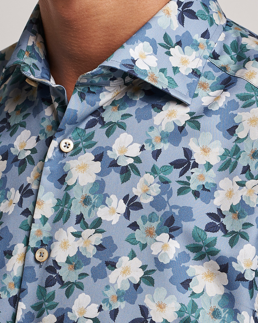 Mies | Kauluspaidat | Stenströms | Slimline Printed Flower Cut Away Shirt Blue