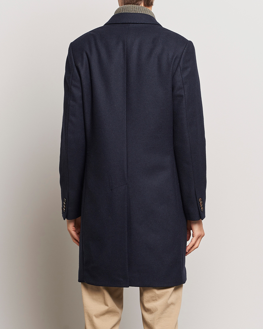 Mies | Takit | Morris | Double Breasted Herringbone Wool Coat Navy