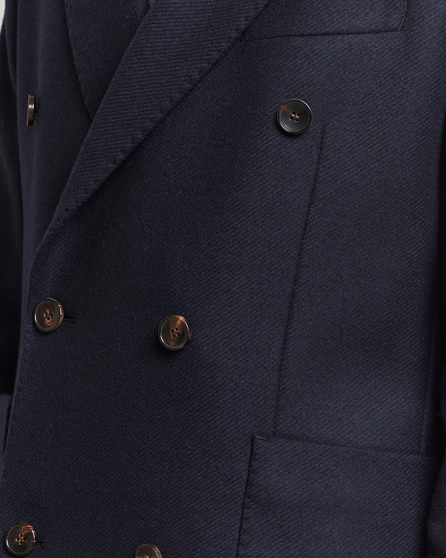 Mies | Takit | Morris | Double Breasted Herringbone Wool Coat Navy