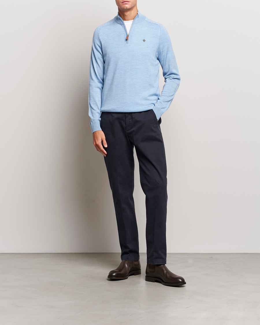 Mies | Puserot | Morris | John Merino Half Zip Light Blue