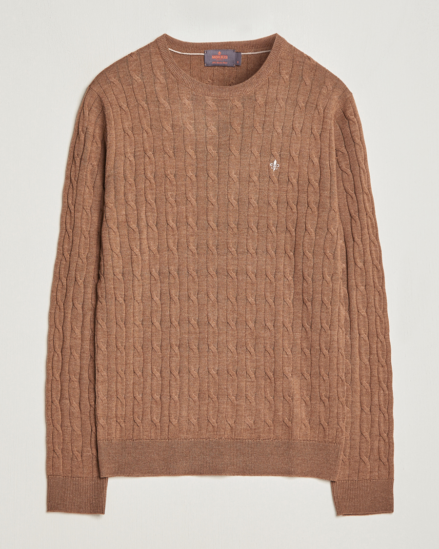 Mies | Puserot | Morris | Merino Cable Crew Neck Camel