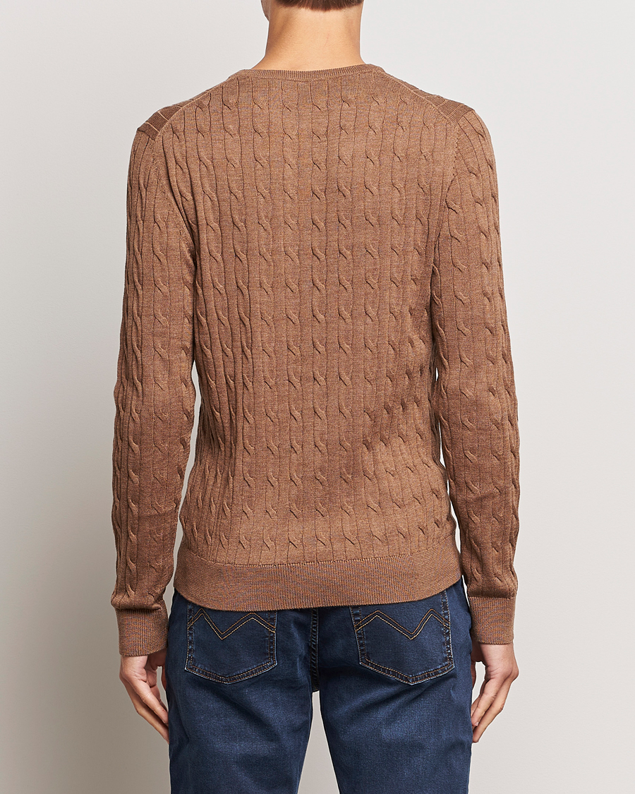 Mies | Puserot | Morris | Merino Cable Crew Neck Camel