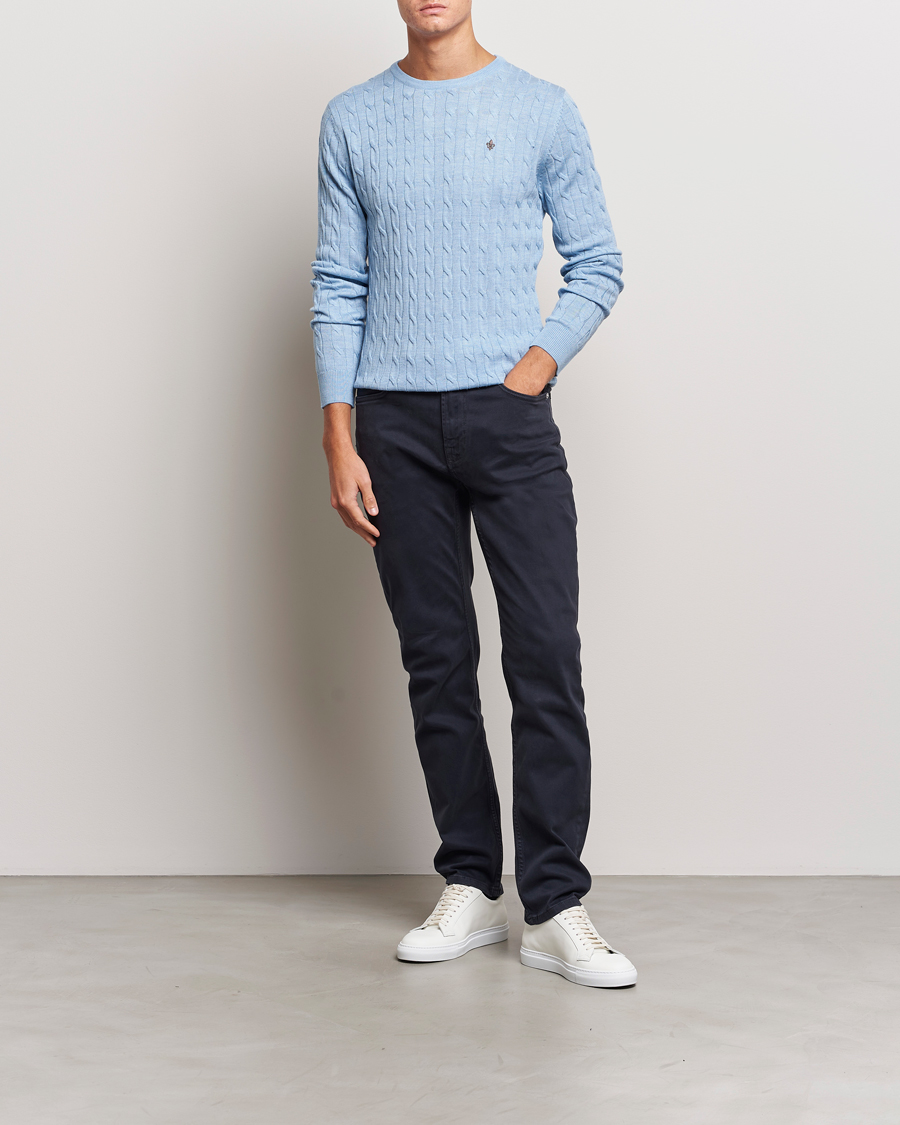 Mies | Puserot | Morris | Merino Cable Crew Neck Light Blue