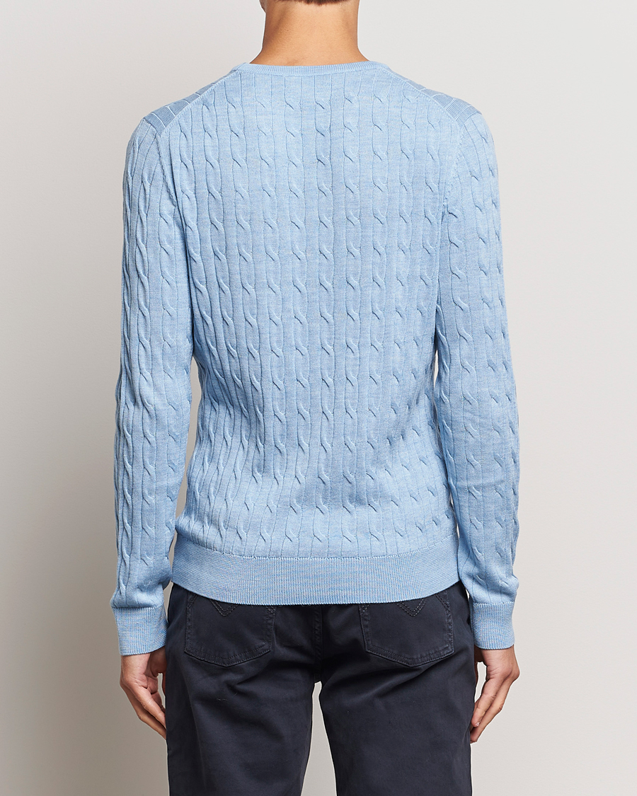 Mies | Puserot | Morris | Merino Cable Crew Neck Light Blue