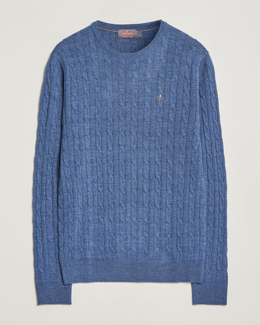 Mies | Puserot | Morris | Merino Cable Crew Neck Blue