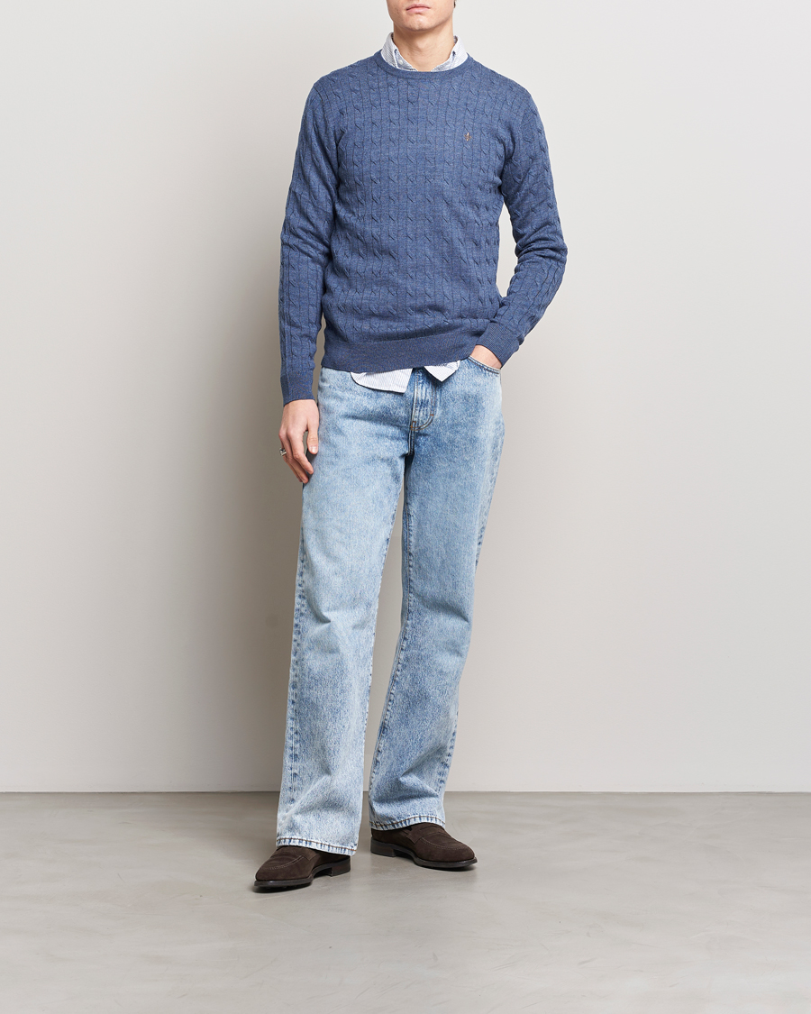 Mies | Puserot | Morris | Merino Cable Crew Neck Blue