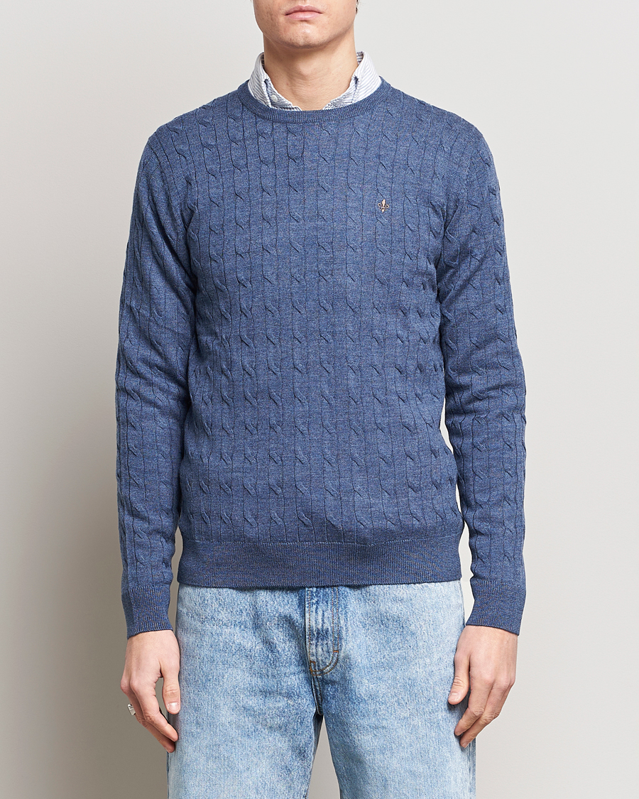 Mies | Puserot | Morris | Merino Cable Crew Neck Blue
