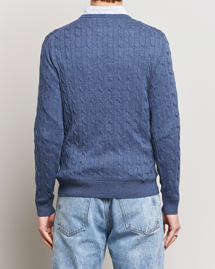 Mies | Puserot | Morris | Merino Cable Crew Neck Blue