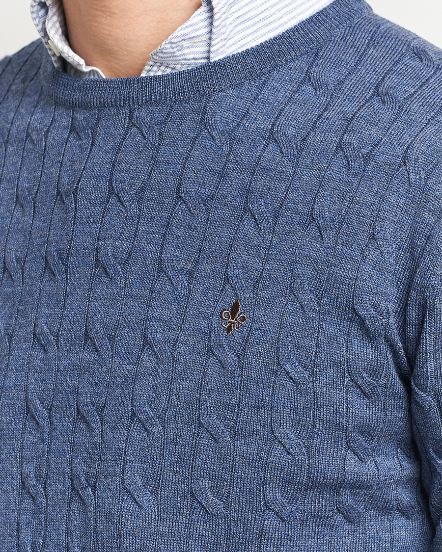 Mies | Puserot | Morris | Merino Cable Crew Neck Blue
