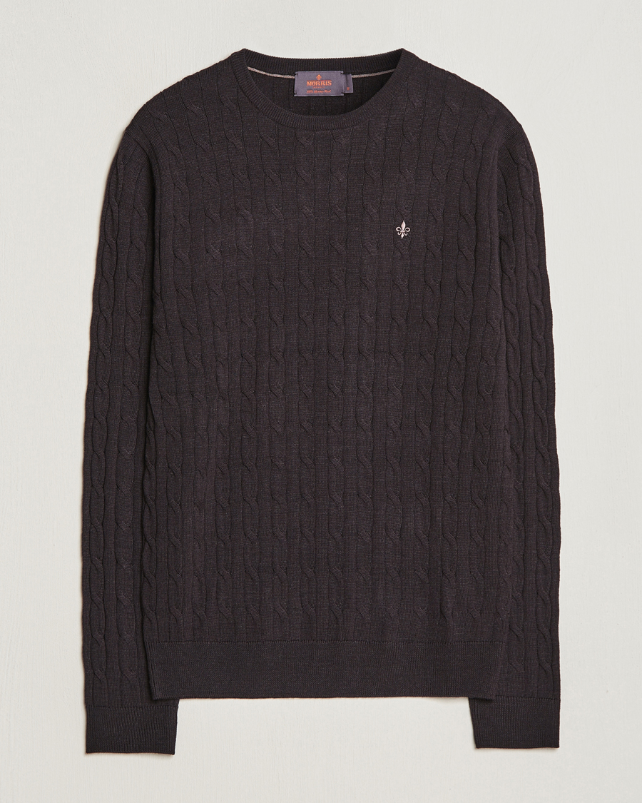 Mies | Puserot | Morris | Merino Cable Crew Neck Brown