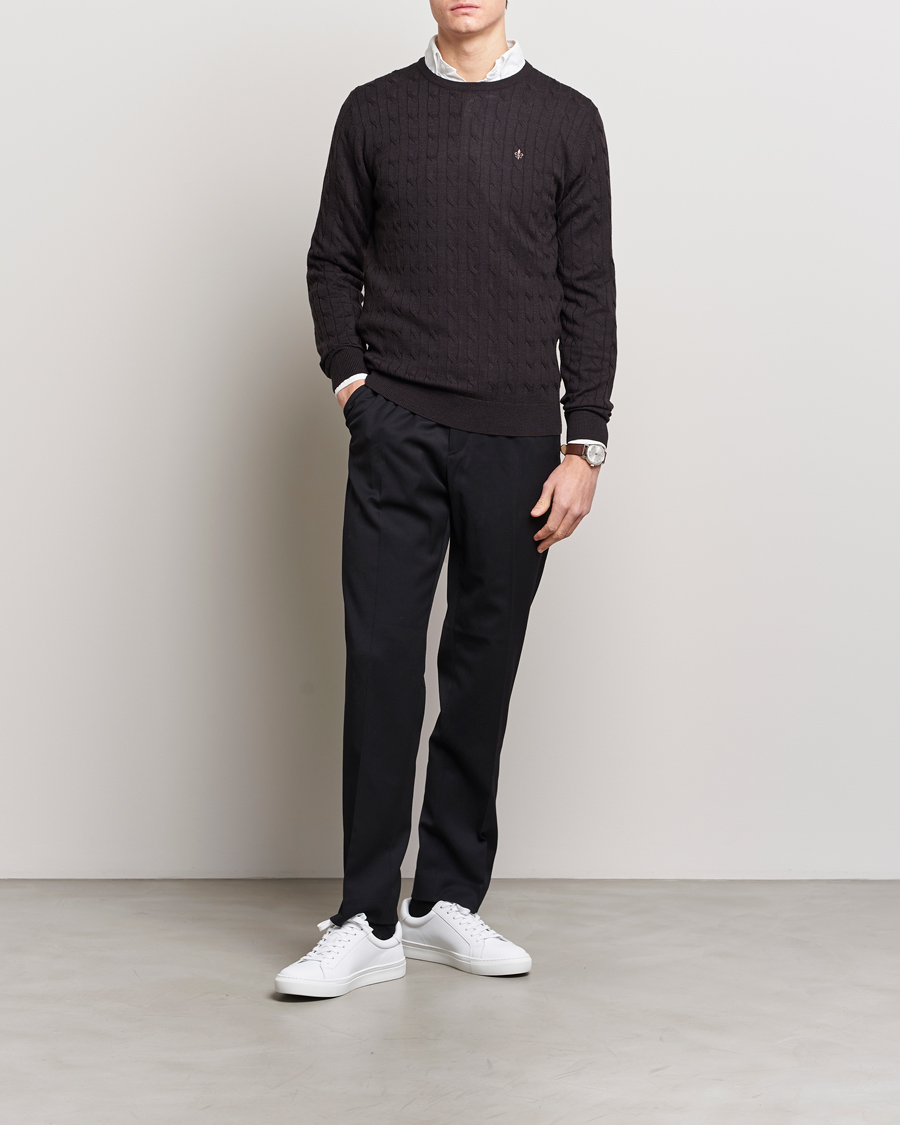 Mies | Puserot | Morris | Merino Cable Crew Neck Brown