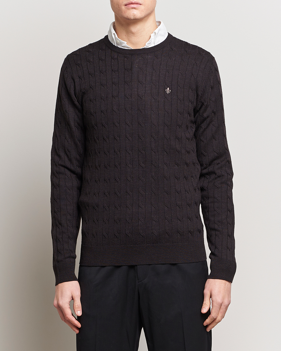 Mies | Puserot | Morris | Merino Cable Crew Neck Brown