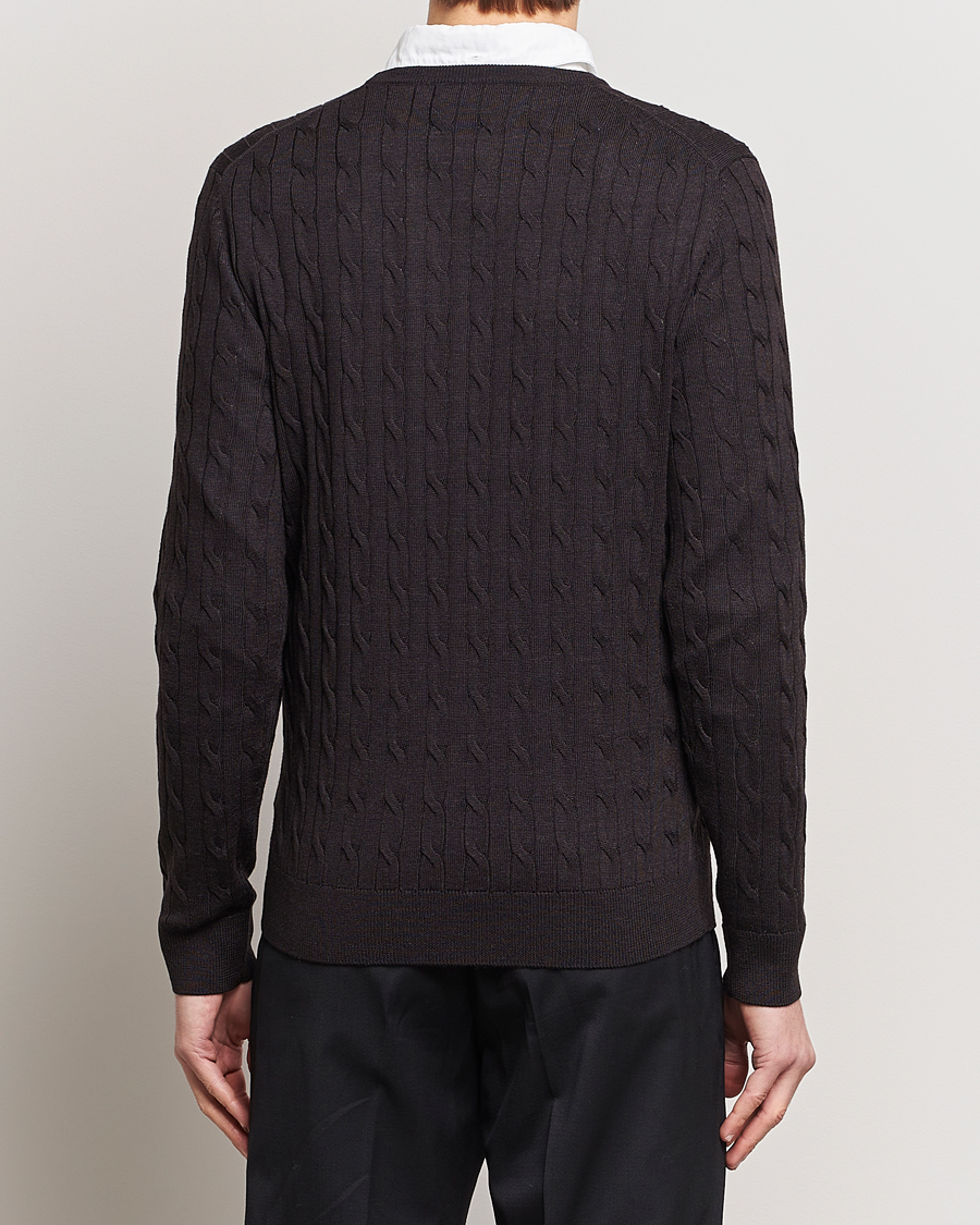 Mies | Puserot | Morris | Merino Cable Crew Neck Brown