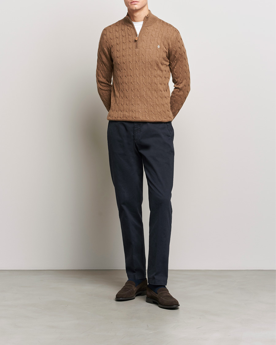 Mies | Puserot | Morris | Merino Cable Half Zip Camel