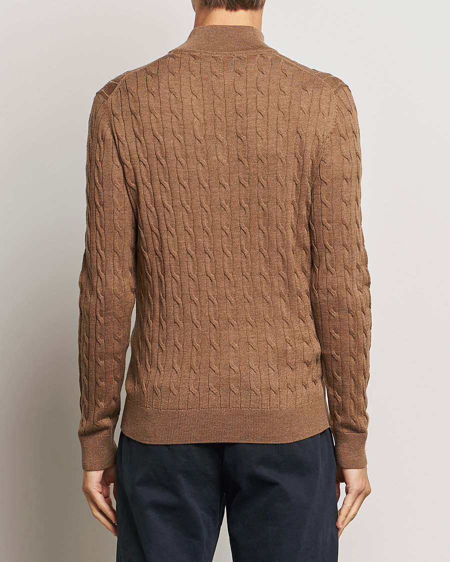 Mies | Puserot | Morris | Merino Cable Half Zip Camel