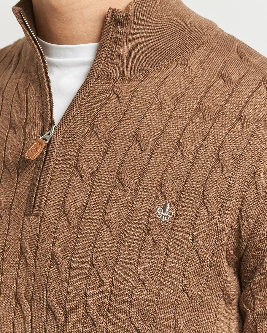 Mies | Puserot | Morris | Merino Cable Half Zip Camel