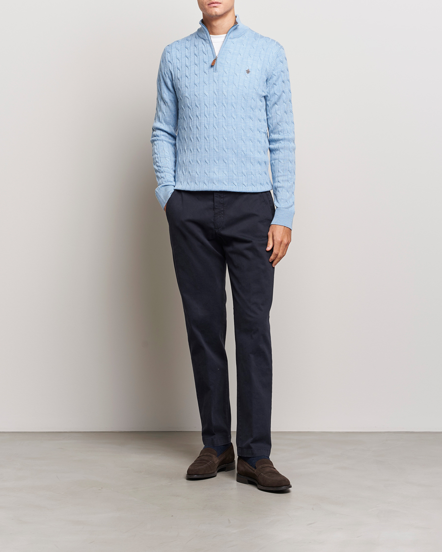 Mies | Puserot | Morris | Merino Cable Half Zip Light Blue