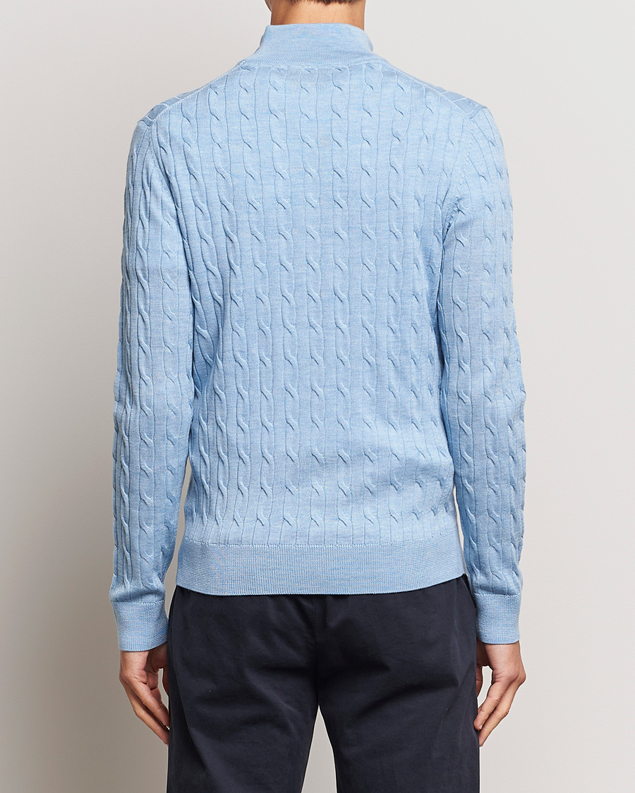 Mies | Puserot | Morris | Merino Cable Half Zip Light Blue