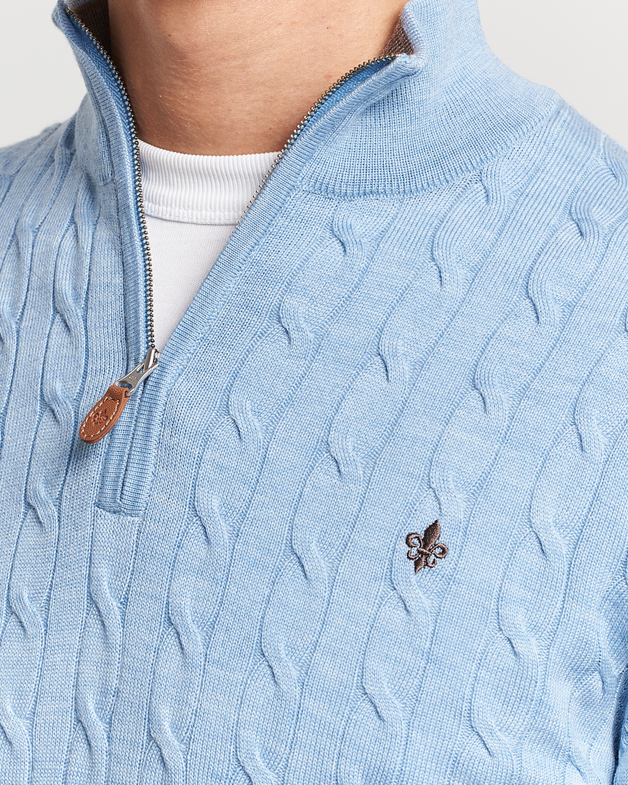 Mies | Puserot | Morris | Merino Cable Half Zip Light Blue