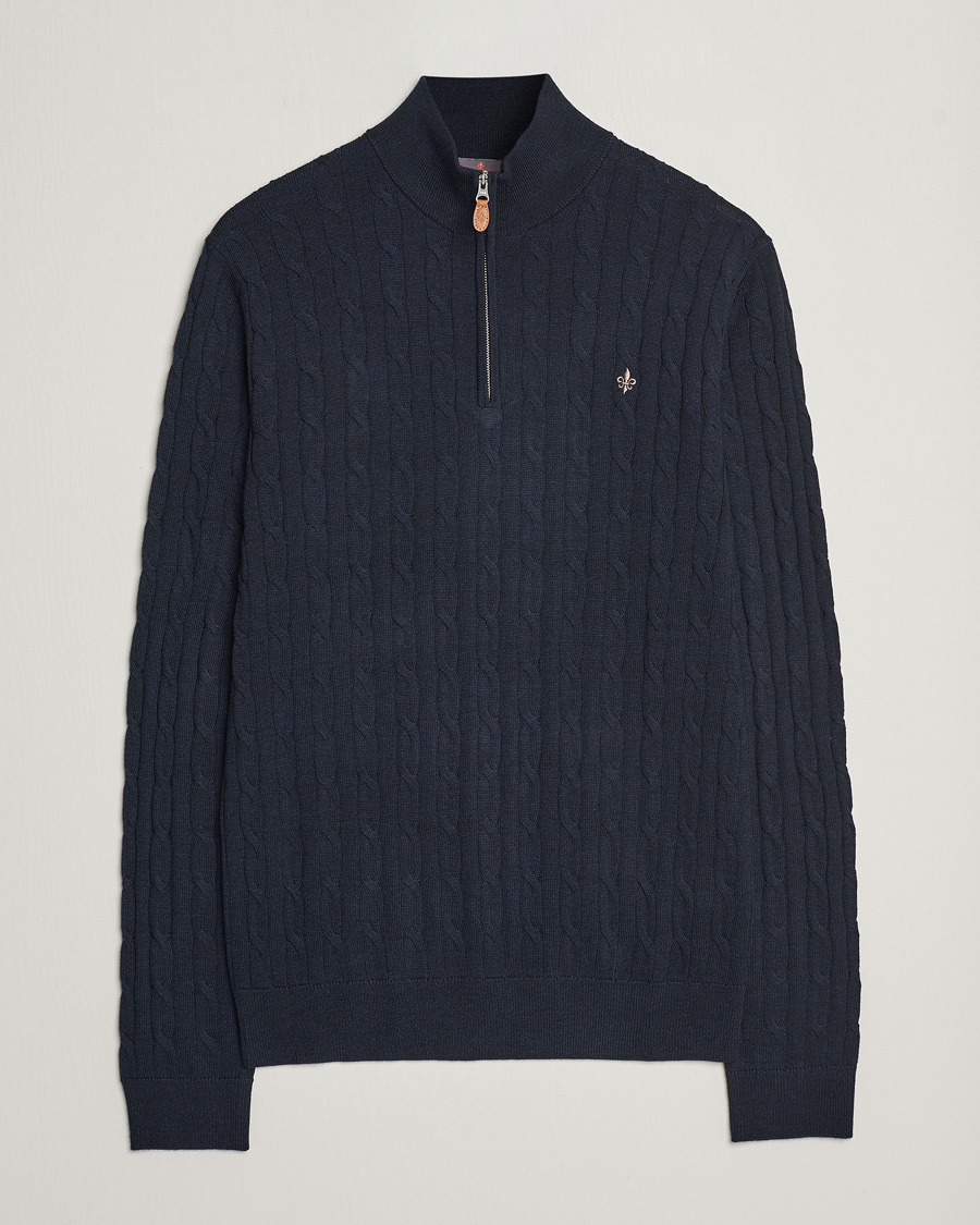 Mies | Puserot | Morris | Merino Cable Half Zip Navy