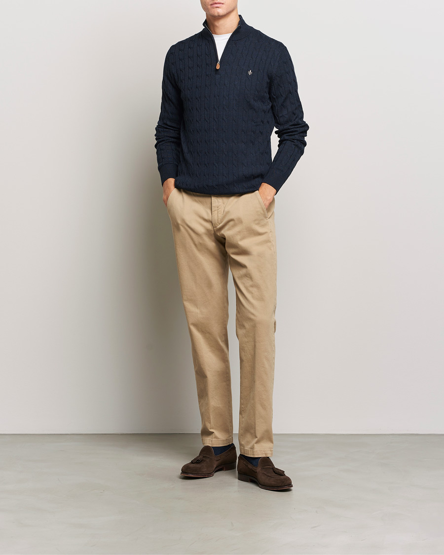 Mies | Puserot | Morris | Merino Cable Half Zip Navy