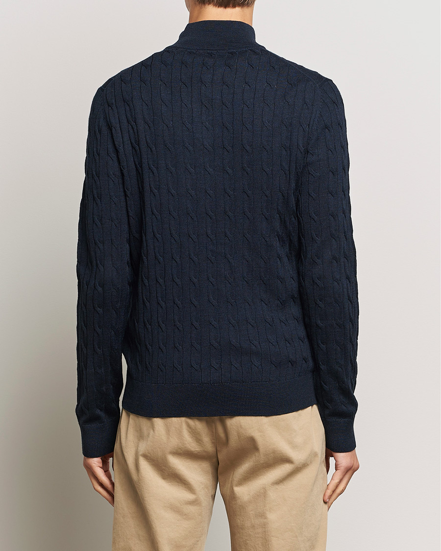 Mies | Puserot | Morris | Merino Cable Half Zip Navy